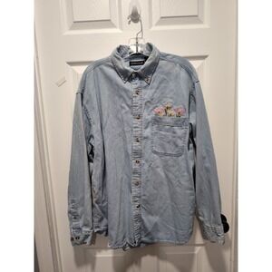 UltraClub Womens Cypress Denim 100% Cotton Embroidered Flowers on Pocket Size XL